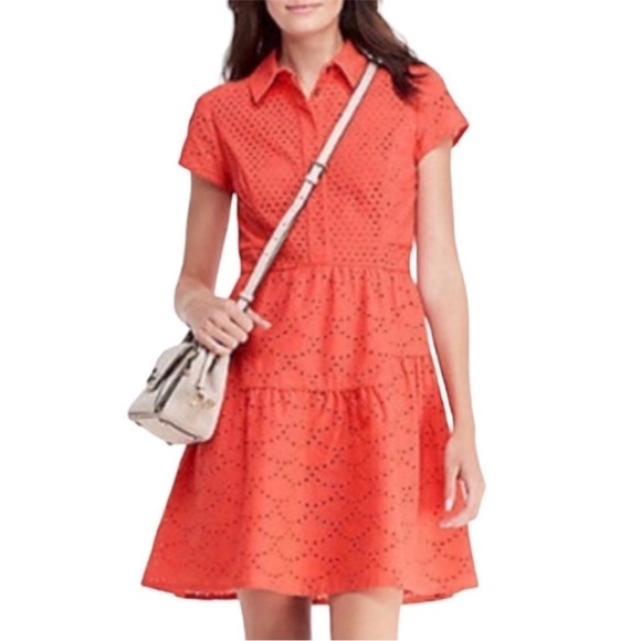 Diane von Furstenberg Skylar Coral Pink Eyelet Shirt Dress Size 6 - Picture 2 of 16